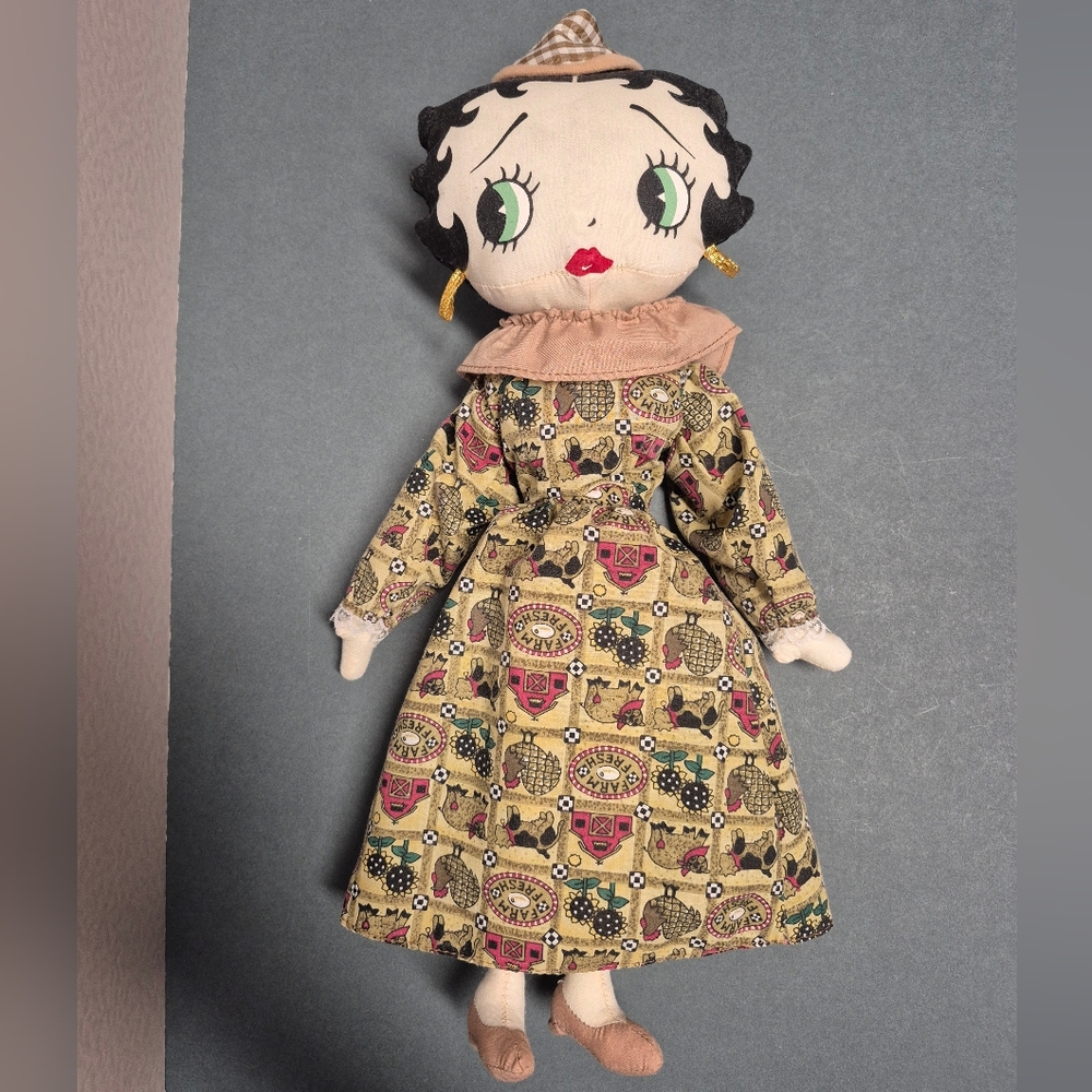 Vintage Y2K(?) Betty Boop Stuffed Doll with Country/Farm Patterned Dress